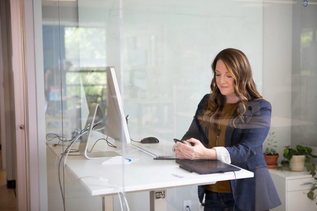 Woman using a standing desk